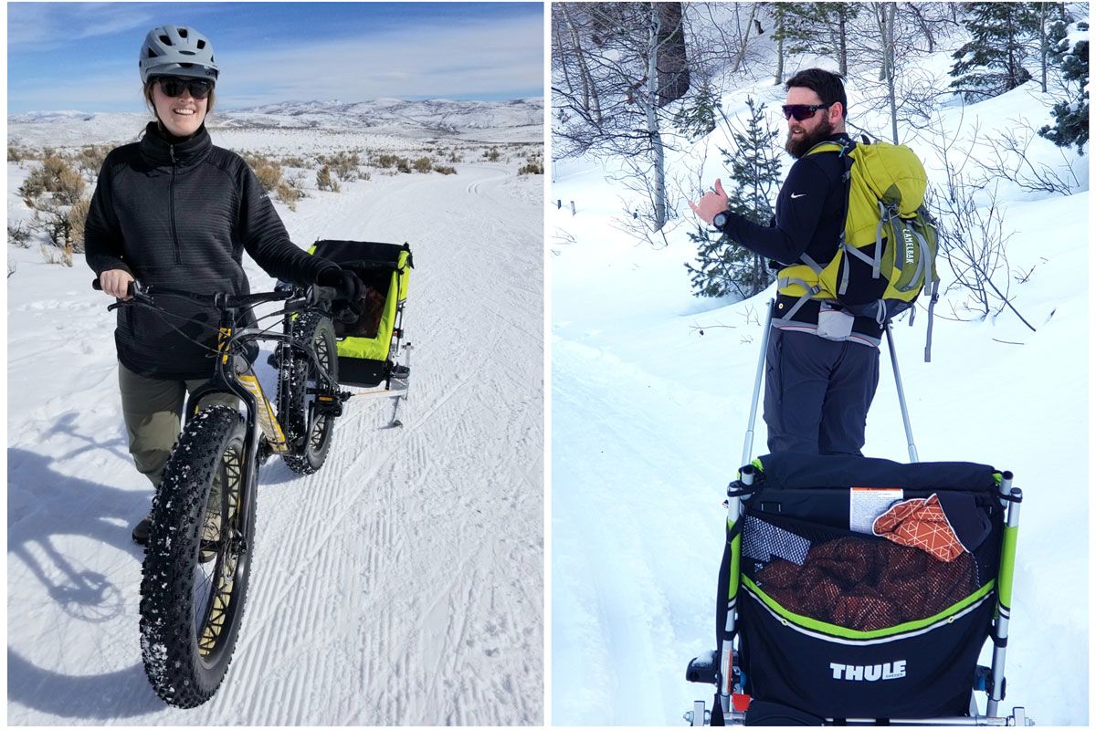 Fat biking and cross country skiing with the Thule Chariot Ski Kit.