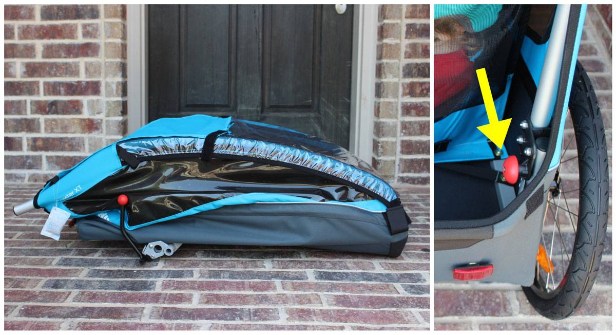 Thule Coaster XT bike trailer folded up compactly