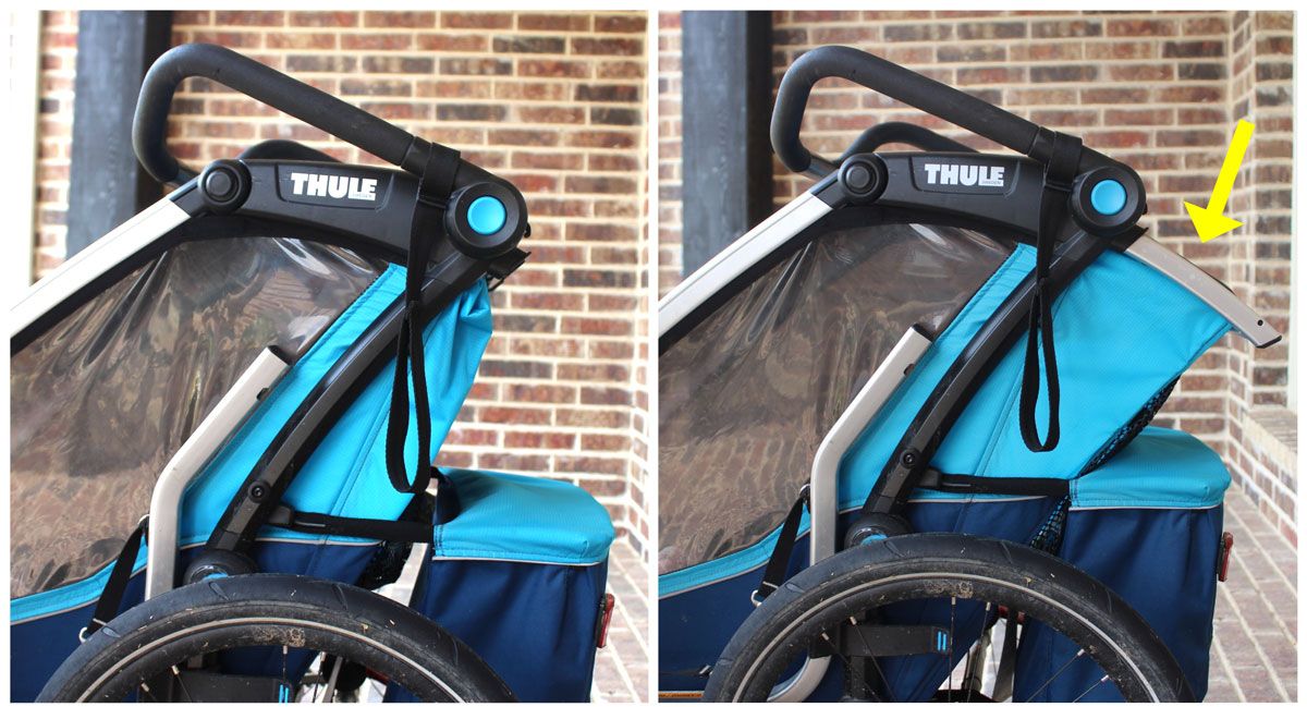 Side shot of Thule Chariot Cross not reclined and then reclined