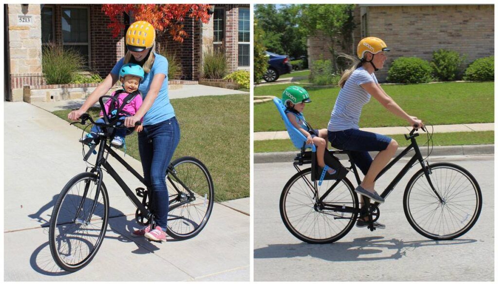 Different styles of child bike seats - front vs rear