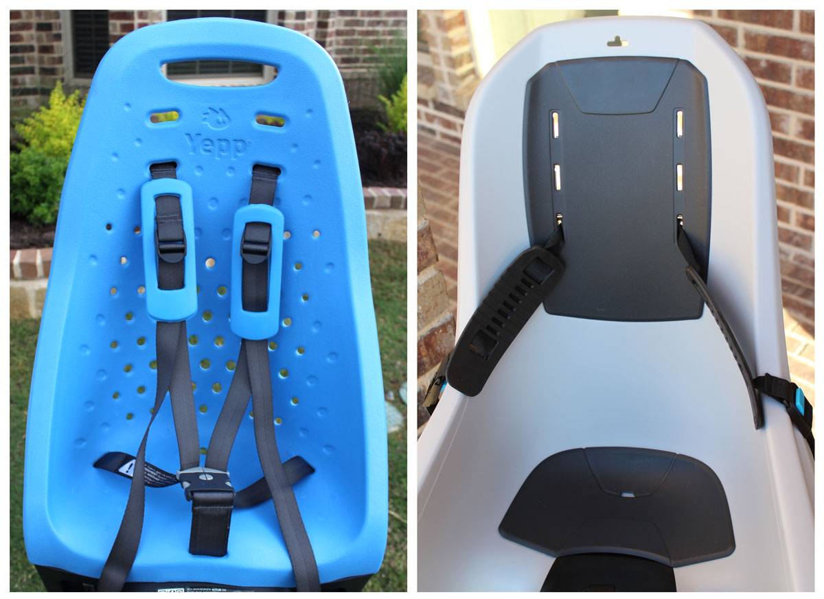 Thule Yepp Maxi child bike seat has many ventilation holes in the back vs. the Thule RideAlong Lite with a solid plastic back