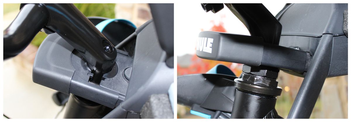 Mounting bracket for Thule Yepp Nexxt Mini mounted on adult bike.