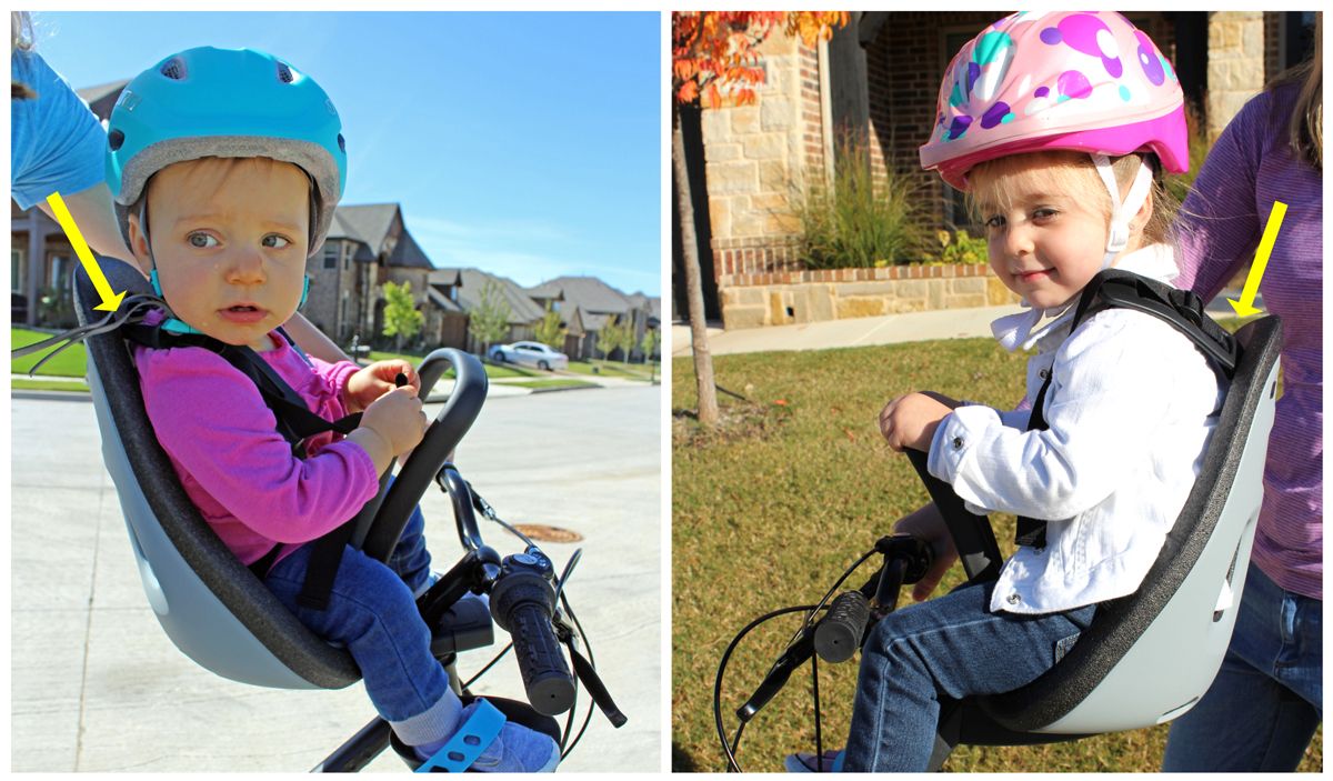 Should strap of Thule Yepp Nexxt Mini begin right above the shoulder of the 12-month-old girl. It starts significantly below the shoulder of the 2.5-year-old.