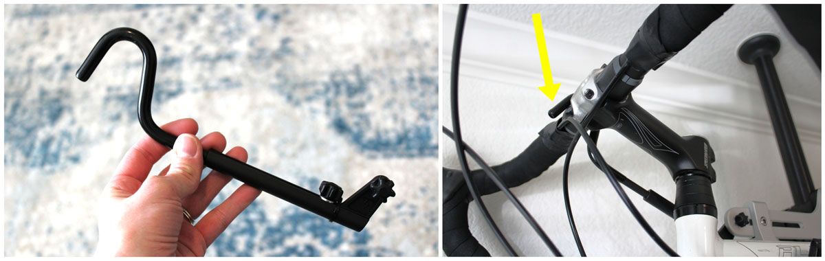 Topeak Dual Touch bike stand handlebar stabilizer installed on rack and being used on bike