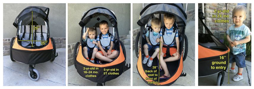 Collage showing roomy internal dimensions of Wike Premium Double. Also shows high entry which doesn't allow little ones to get in and out on their own.