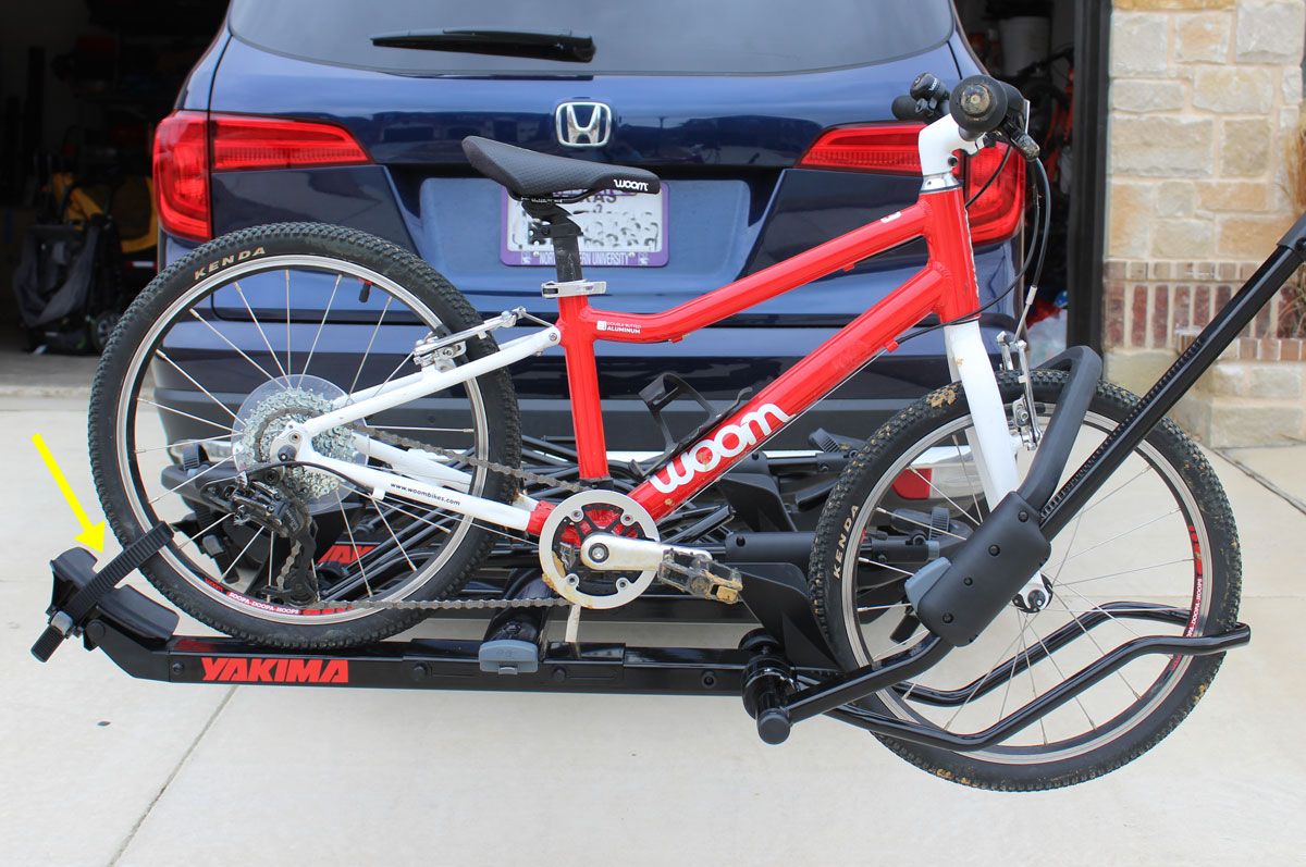 20 inch kids bike on Yakima HoldUp EVO rack is not the best fit