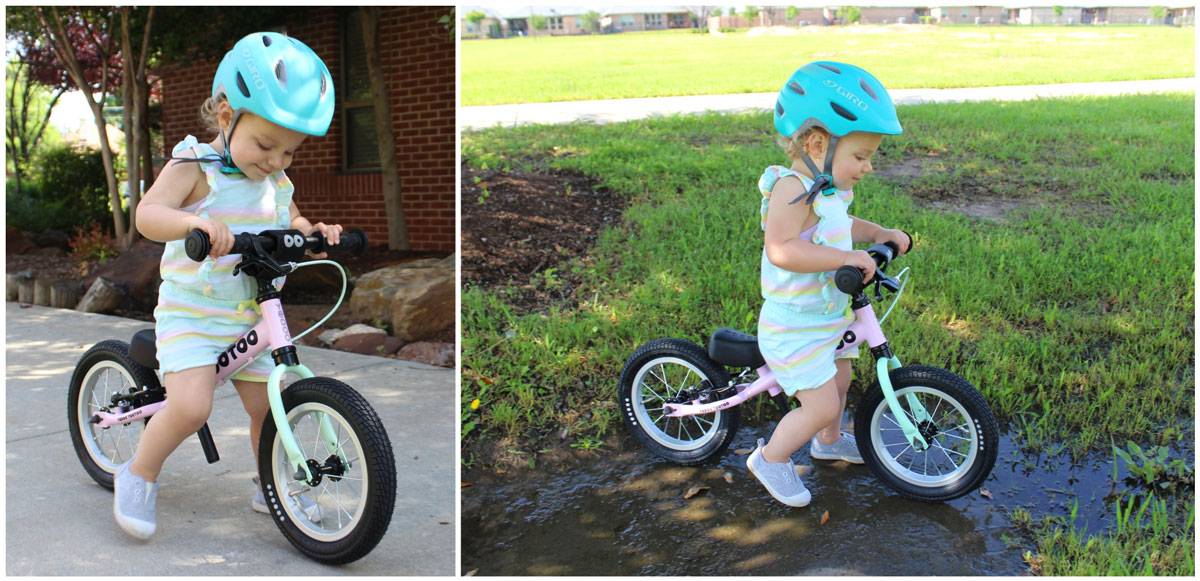 19-month-old girl riding pink Yedoo Too Too balance bike