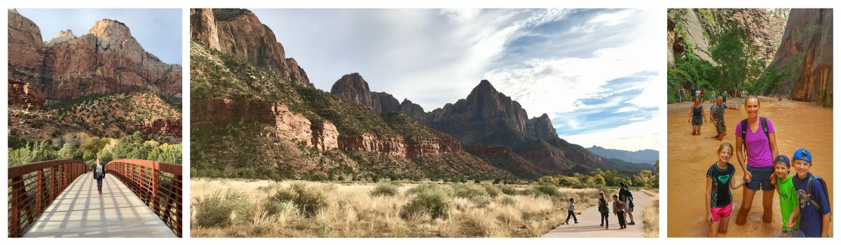 Zion National Park. Walking and biking trails as well as family wading through the narrows.