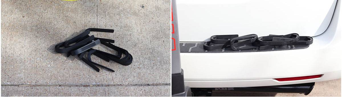 Yakima Ridgeback Hanging Bike Rack Zip Strips lying on the ground in a pile.