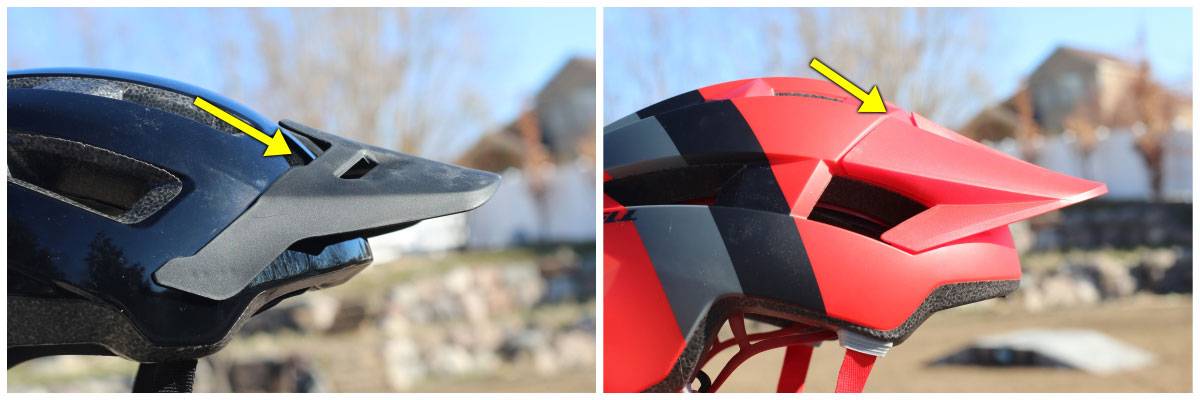 Side by side comparison of the visor on the Bell Nomad Jr. helmet vs the Bell Spark Jr. helmet. The visor on the Spark is more integrated.