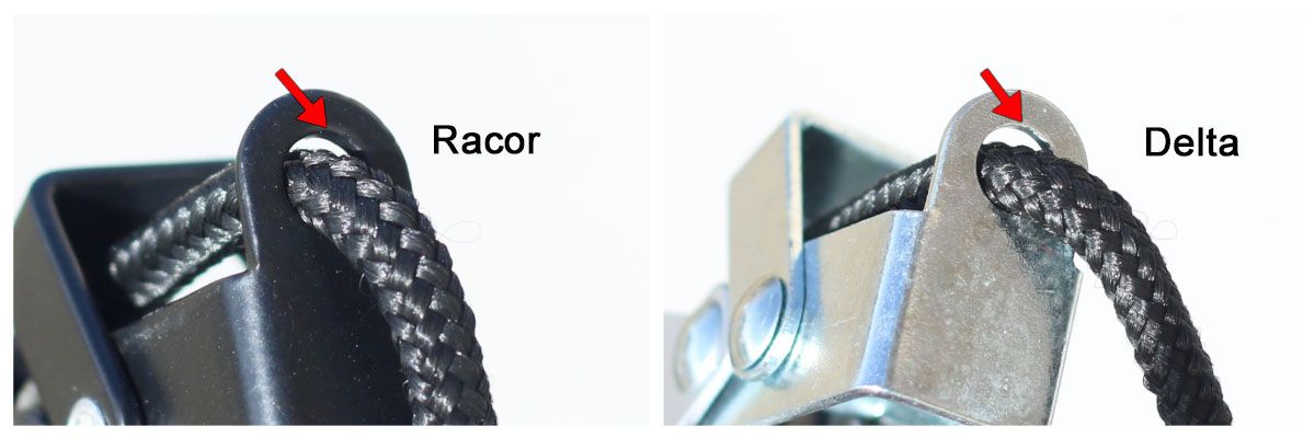 Hole on pulley where rope runs through goes through coated metal on the Racor vs exposed metal on the Delta