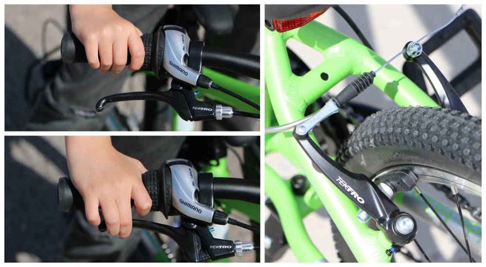 Short reach brake levers and Tektro v-pull brakes on Cycle Kids 20" bike