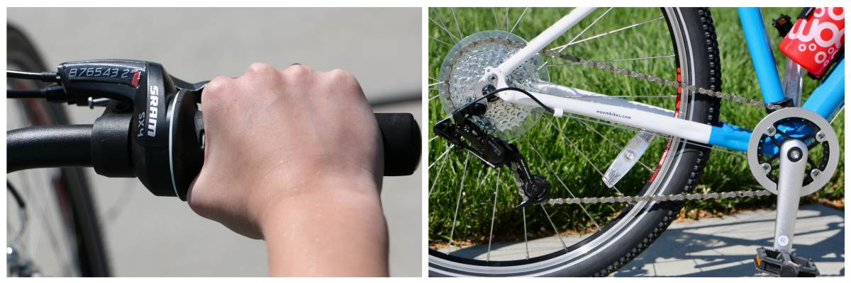 SRAM 8 speed grip shifter and rear derailleur on woom 6 