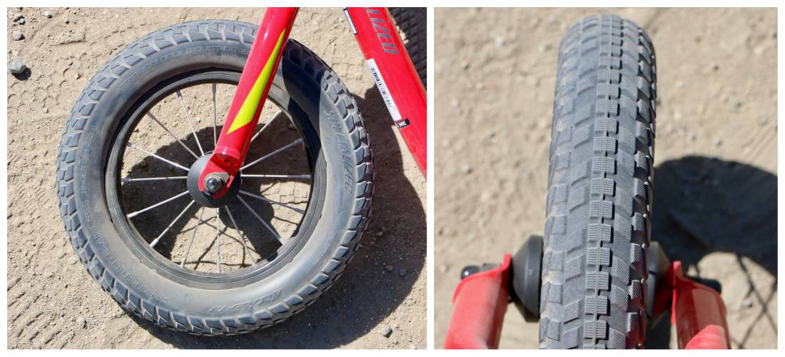 Upclose shot of the Hotwalk's rubber, puncture-proof tires