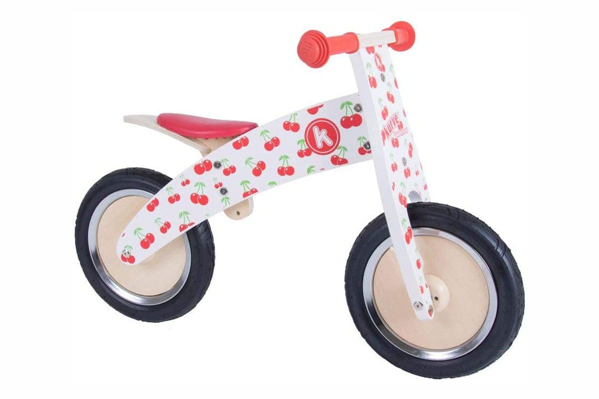 Kiddimoto Kurve 12 inch wooden balance bike, cherry design