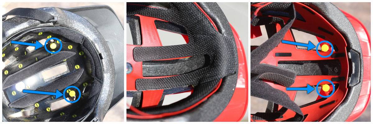MIPS anchors in the interior of the Nomad helmet are exposed, while they are under the pads of the Spark Jr.