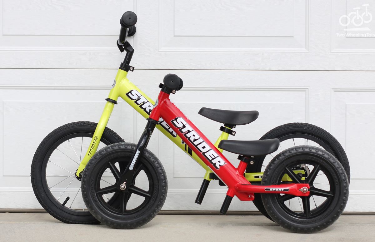 Strider 14x and Strider 12 sport next to each other to show difference in size