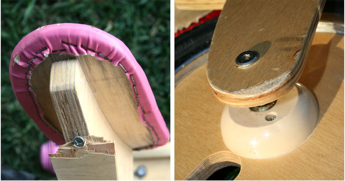 broken and scuffed wood on wooden balance bikes