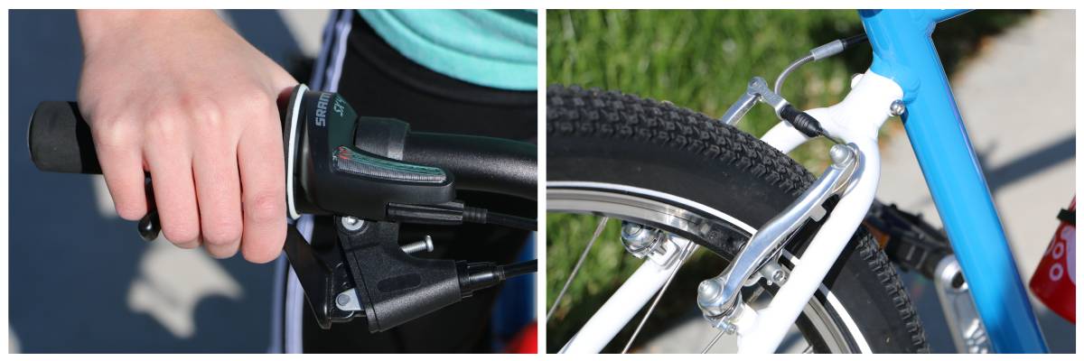 easy-reach brake lever and v-pull brake on woom 6 26" kid's bike