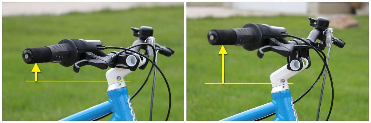 woom 6's adjustable height handlebar shown at the low and high settings
