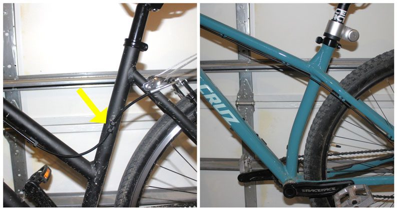 Two bike frames that are not compatible with rear frame mounted Thule child bike seats