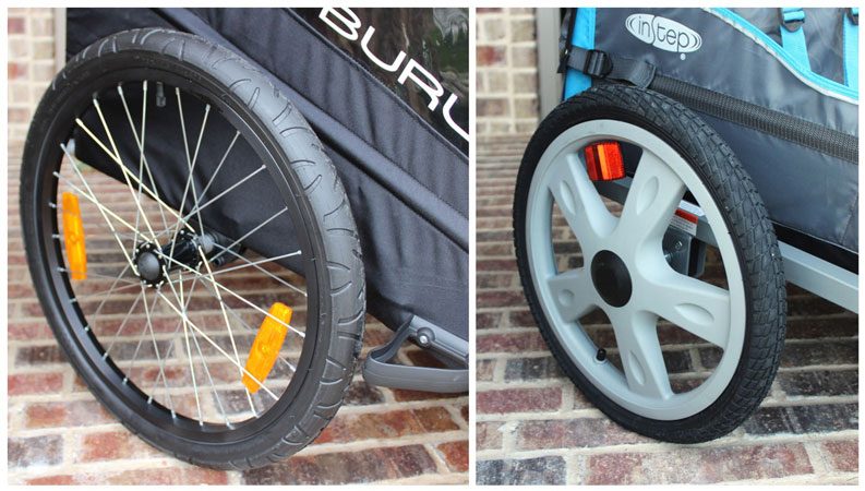 20 inch wheel on metal rims vs 16 inch wheel on plastic rim on bike trailer