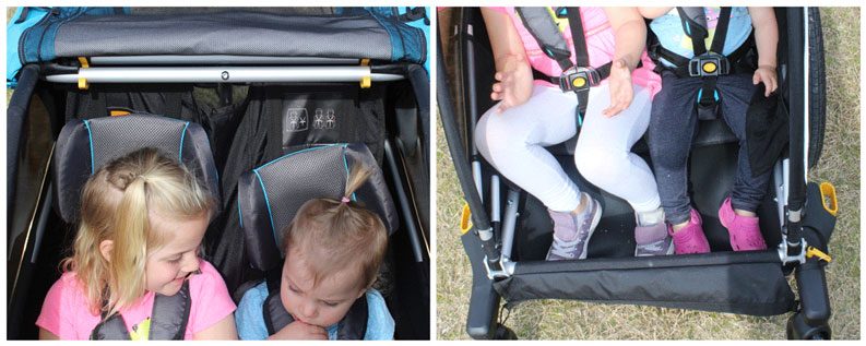 collage showing headroom and legroom in Burley D'Lite X double trailer