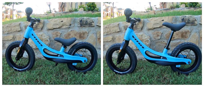 Saddle of Vitus Smoothy balance bike set an minimum and maximum heights