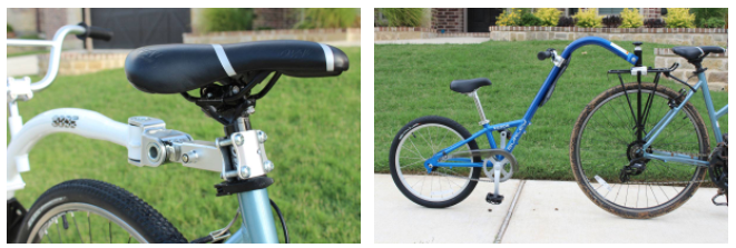 Trailer cycle attached to a seat post next to one attached to a bike rack