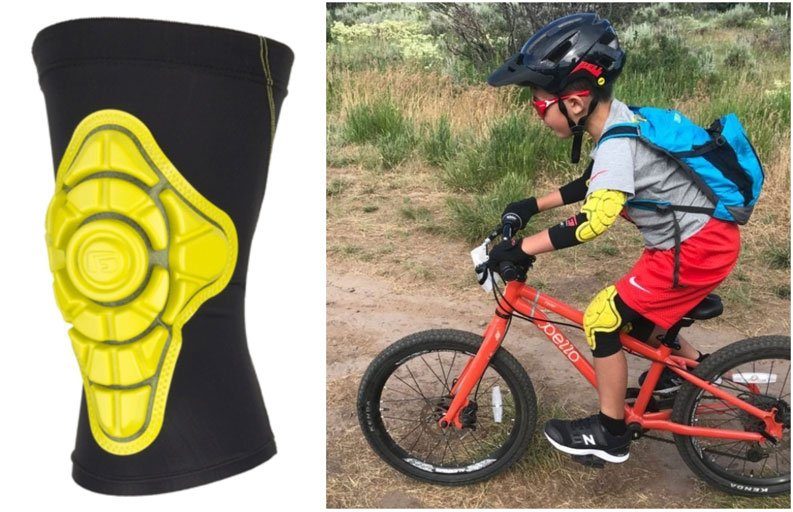 7 year old wearing G Form protective elbow and knee pads while riding his bike