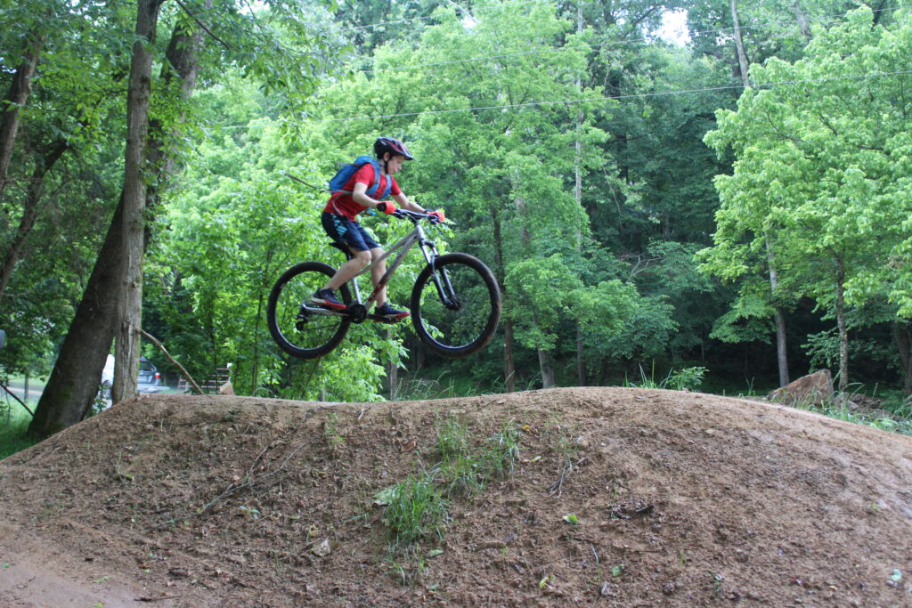 13 year old jumping and catching air with Marin Wildcat Trail 3 XS hardtail mountain bike