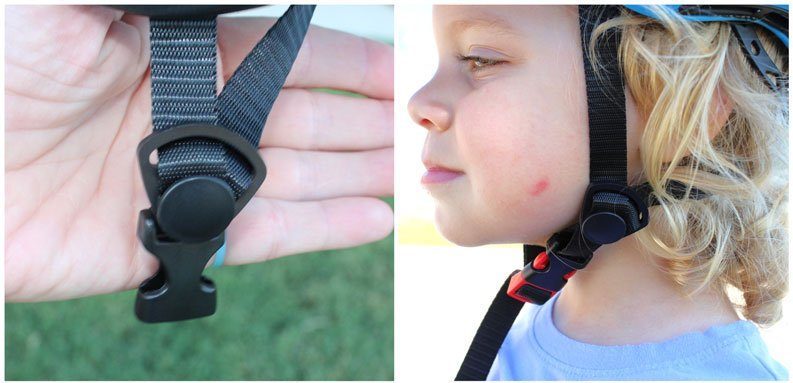 Side strap and buckle on Strider ST R helmet