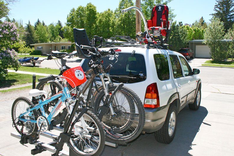 Weehoo Turbo attached to the top of a car rook rack