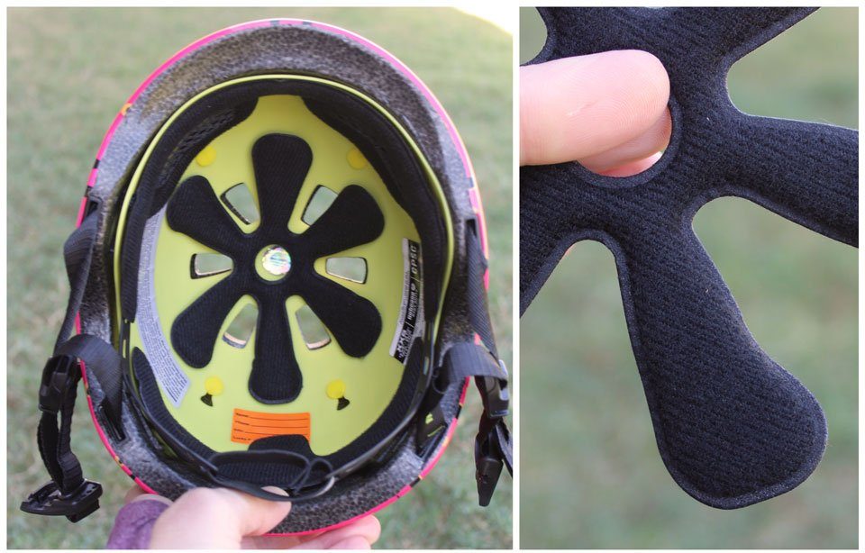 Interior of Nutcase Baby Nutty helmet showing padding system