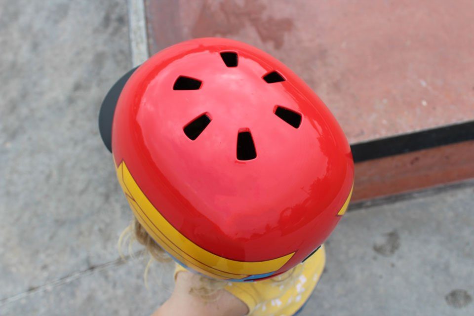 Top of Nutcase Little Nutty helmet showing 6 vents on top.