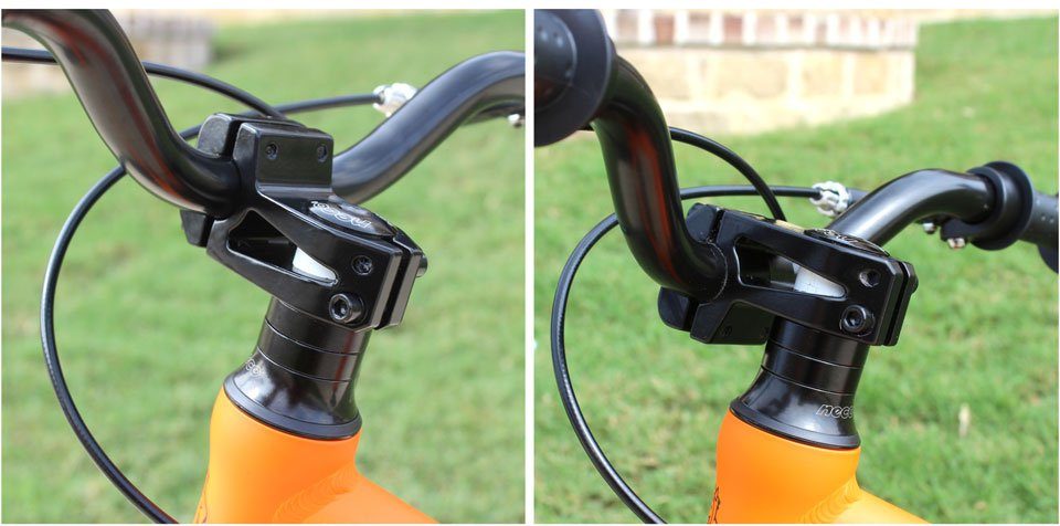 Side by side comparison of Park Cycles stem flipped and in standard position