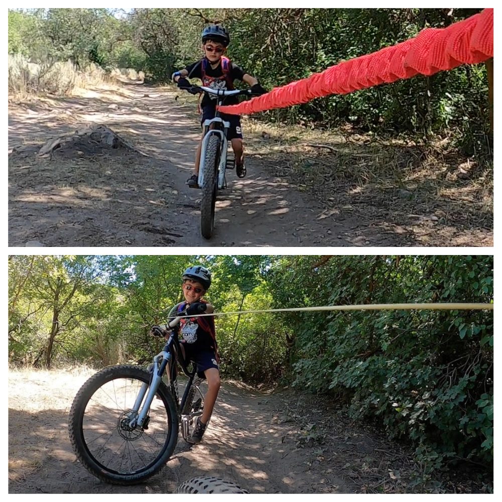 Child be pulled by two different tow ropes. The TowWhee and the TRAXmtb.