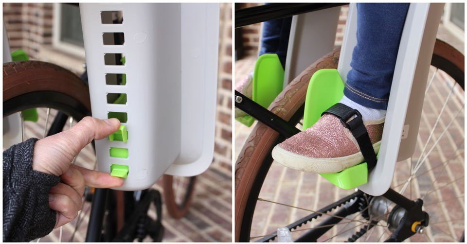 Front and back of foot rests on Bell Shell Rear Child Bike Carrier