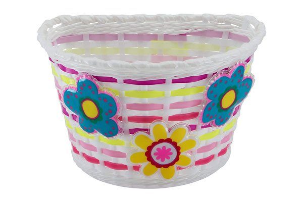 schwinn girls bike basket. Plastic wicker with flowers.