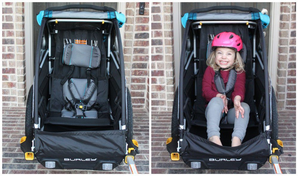 Burley D'Lite X single trailer, side by side comparison empty and with a 40 pound 3-year-old