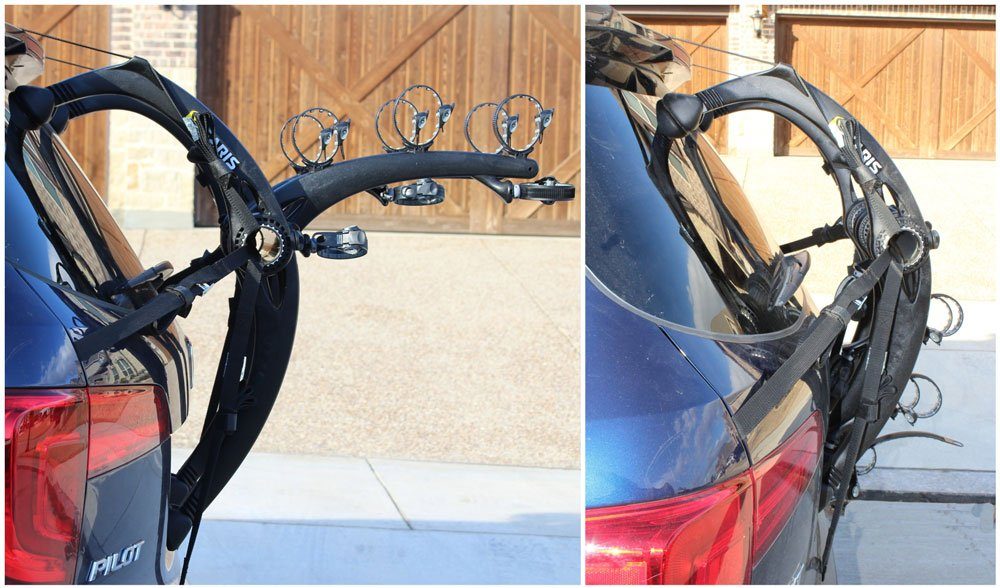 Side by side comparison of Saris bone rack arms extended and folded down