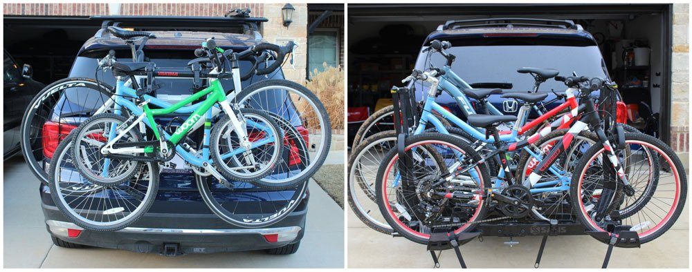 Side by side comparison of rear window view with a Saris Bones vs Saris platform rack. View is more limited with Bones.