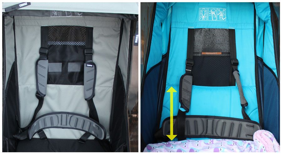 Seat back of Chariot Lite is not padded, while the Thule Chariot Cross' is padded