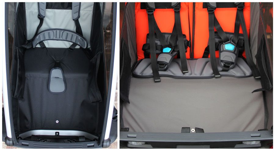 Seat bottom on Thule Chariot Lite is padded, but the pad is not removable.