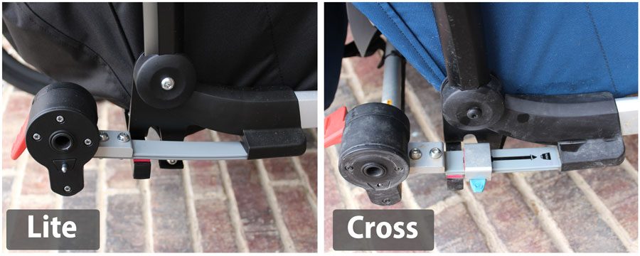 Side by side comparison of the Lite's suspension system and the Cross' adjustable suspension.