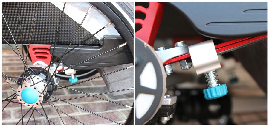 Adjustable suspension behind wheel on Qeridoo Kidgoo