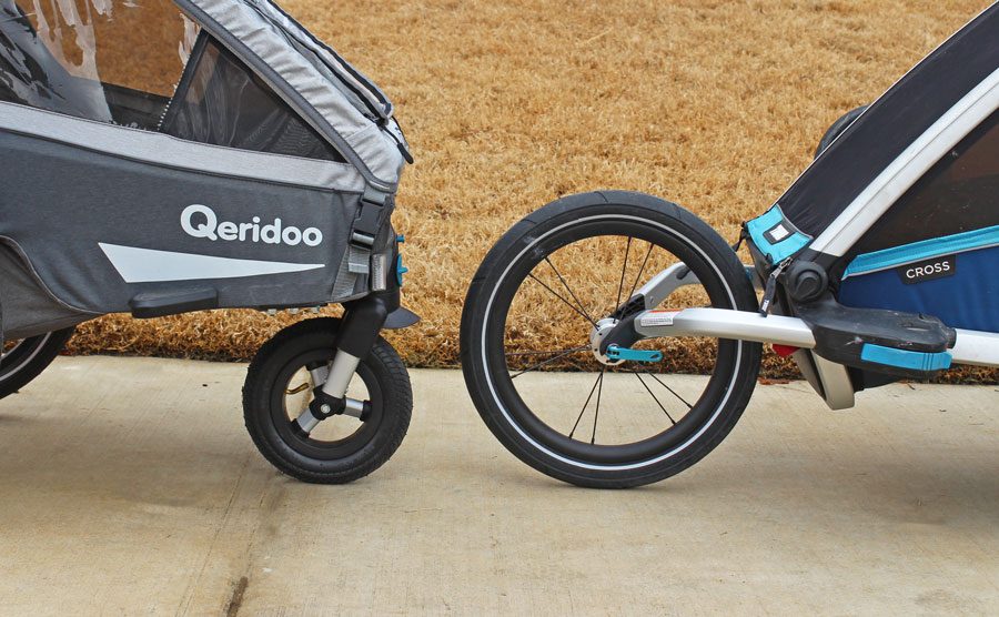 Side by side comparison of 8.5" jogging wheel on Kidgoo vs a stadard 14" jogging wheel