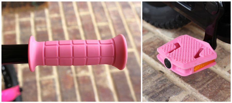 Pink grips and pedals of Trek Precaliber 12 girls bike