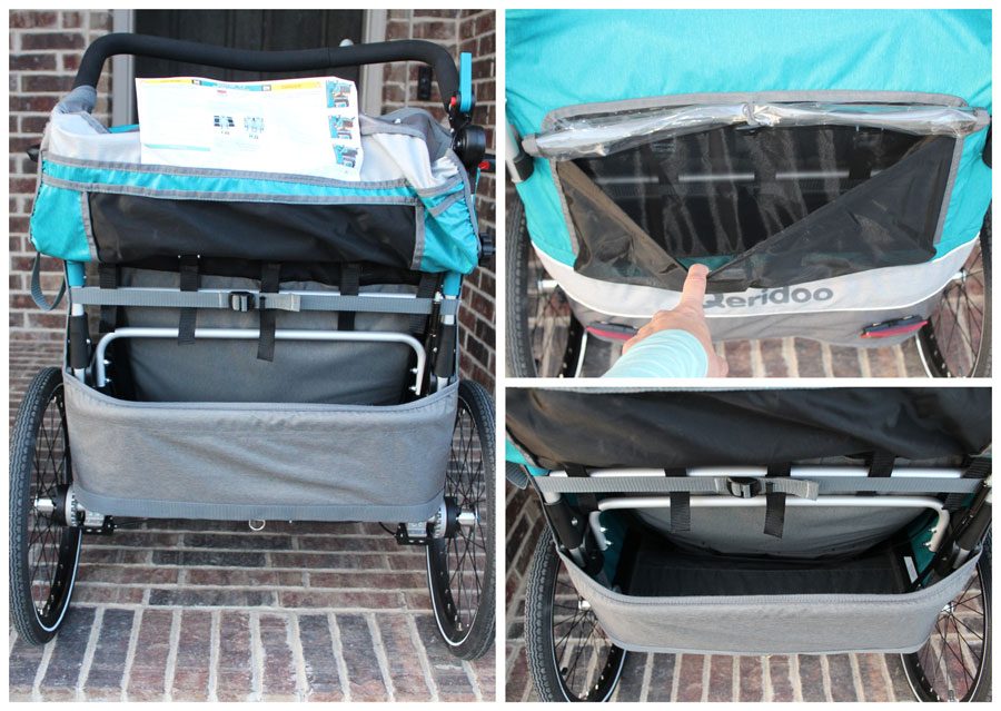 Rear cargo trunk and mesh pocket of Qeridoo Sportrex bike trailer