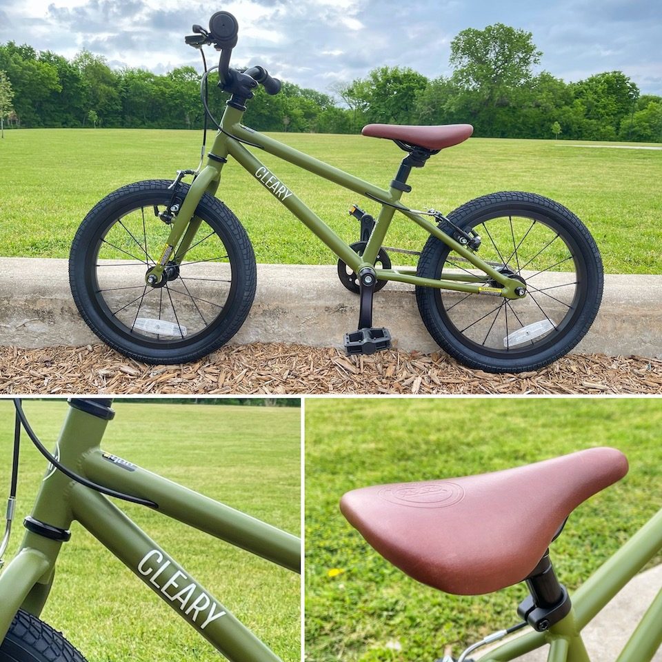 Cleary Hedgehog matte frame, internally routed brake cable, and vegan leather saddle